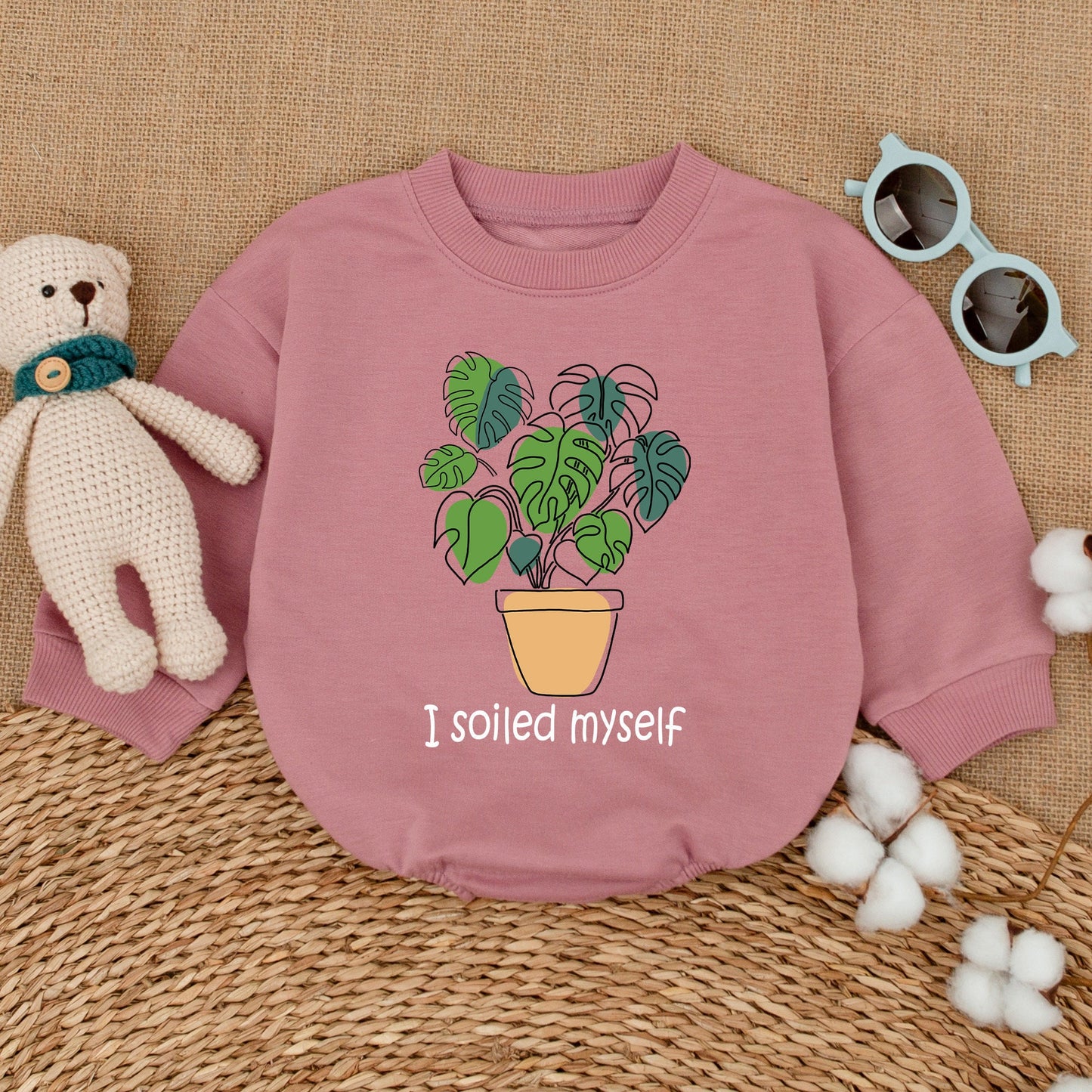 I Soiled Myself Humorous Monstera Baby Romper Bodysuit Gender Neutral Green Teal Plant Line Art Modern Baby Shower Gift Announcement