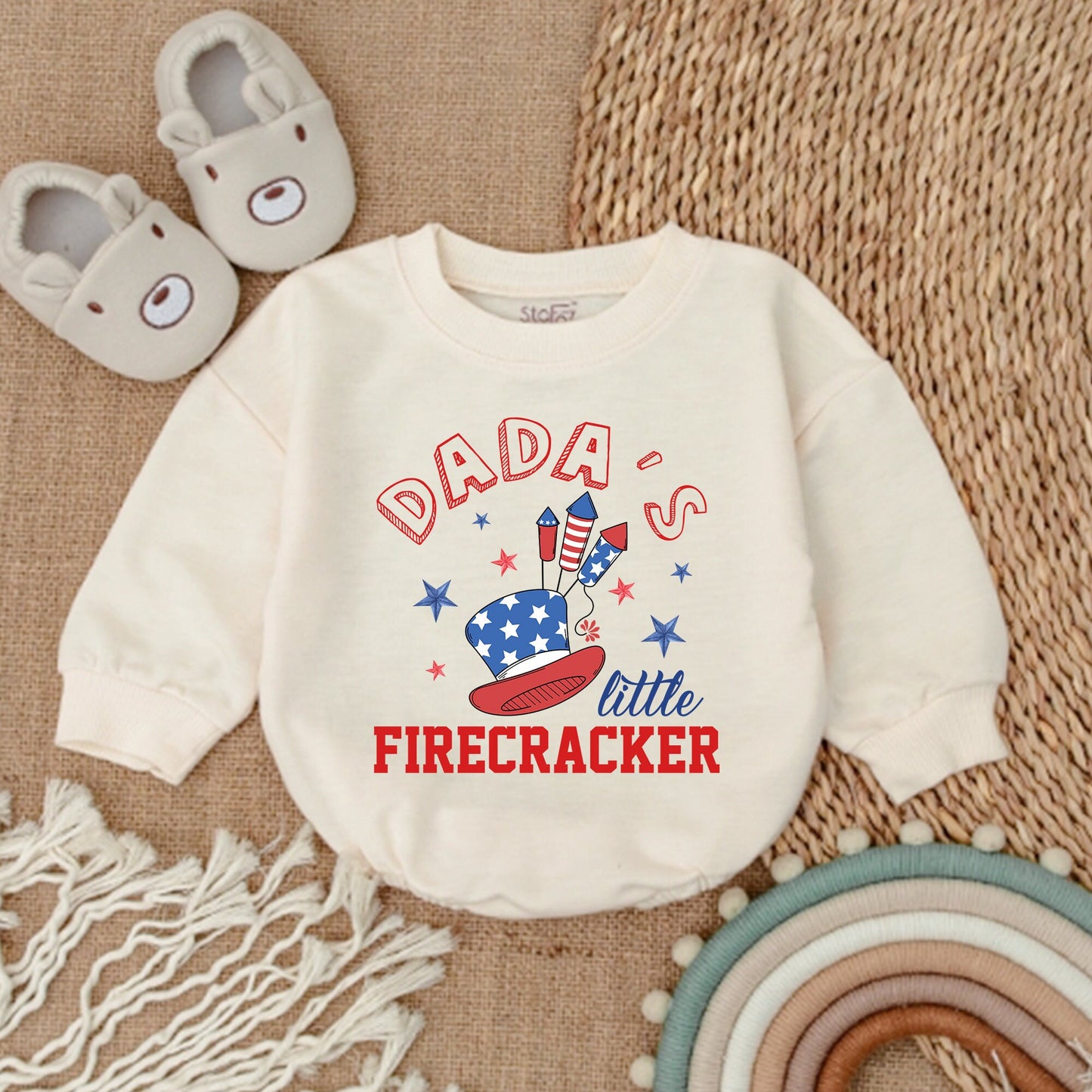 Patriotic Baby Bodysuit - Dada's Firecracker Romper Outfit