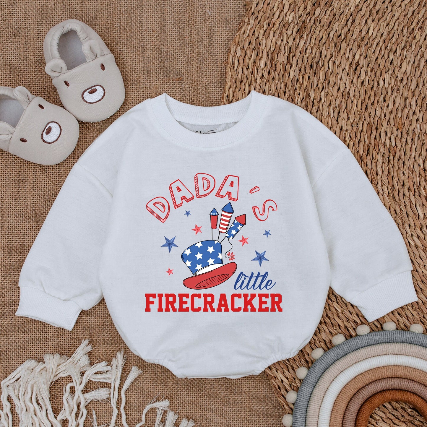 Patriotic Baby Bodysuit - Dada's Firecracker Romper Outfit