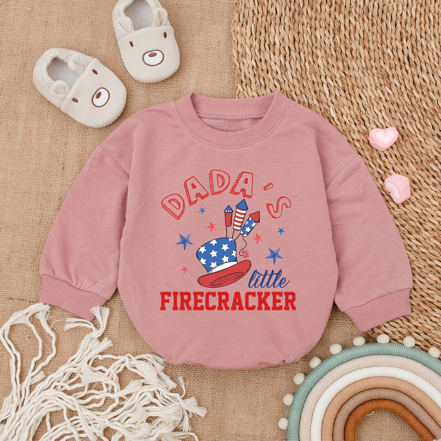 Patriotic Baby Bodysuit - Dada's Firecracker Romper Outfit