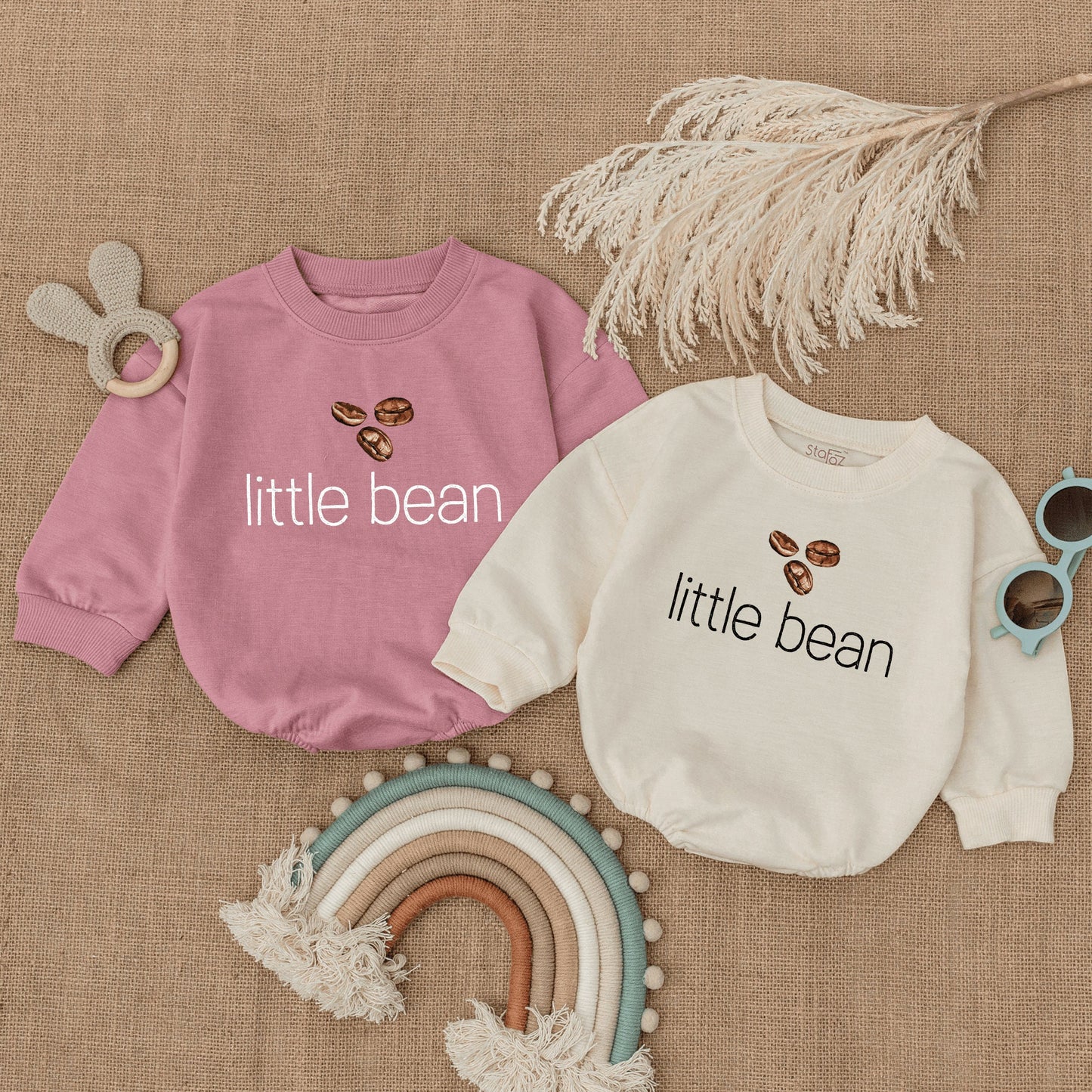 Little Bean Coffee Baby Romper Outfit, Coffee Lover Newborn Clothes, Toddler Sweater, Soft Infant Bodysuit, Unique Baby Shower Gift, Long Sleeve, Boho Style (137 chars)