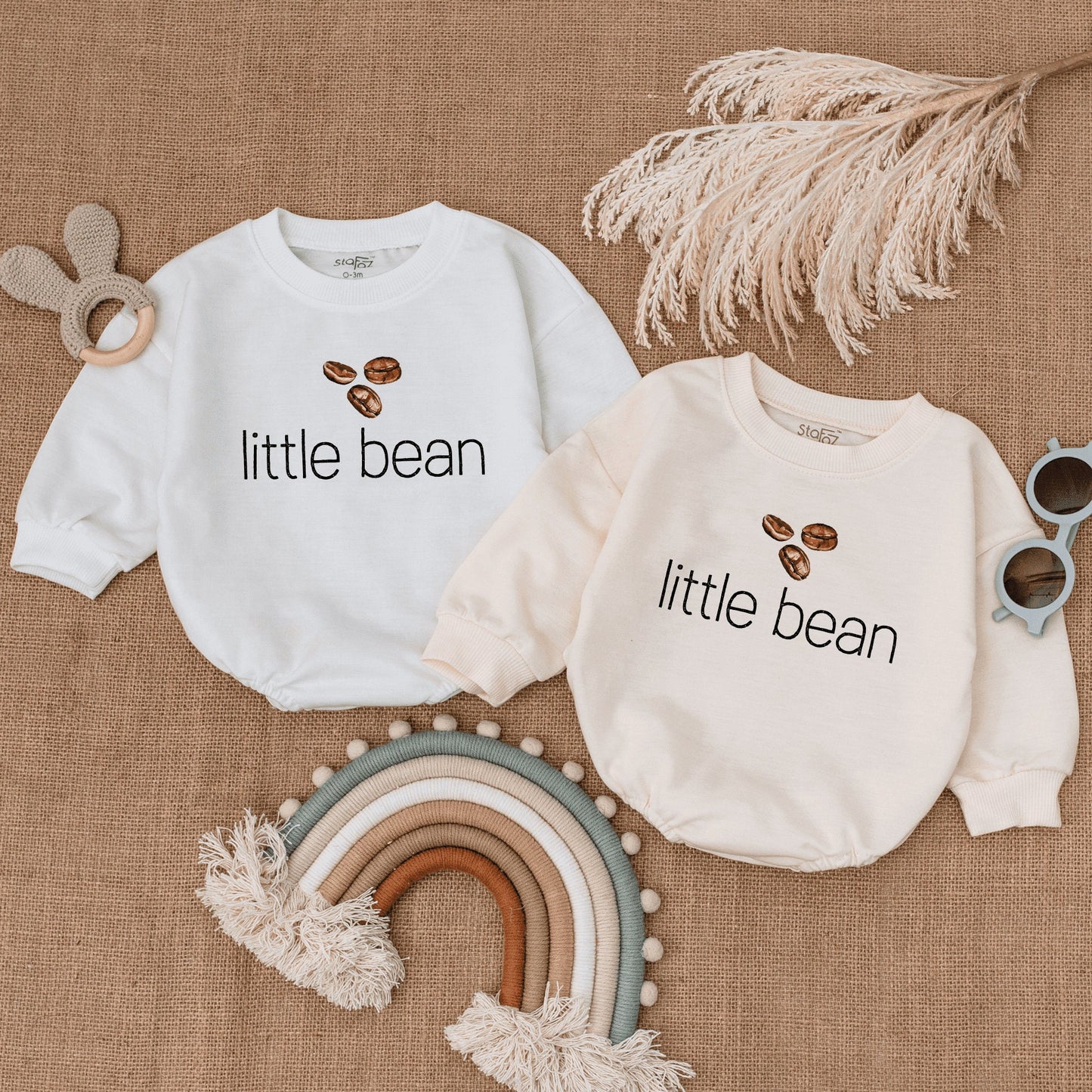 Little Bean Coffee Baby Romper Outfit, Coffee Lover Newborn Clothes, Toddler Sweater, Soft Infant Bodysuit, Unique Baby Shower Gift, Long Sleeve, Boho Style (137 chars)