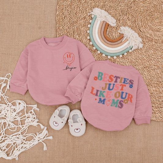 Besties Just Like Our Moms Baby Bodysuit Retro Pastel Flower Stars Smiley Face Gender Neutral Baby Shower Gift Coming Home Outfit
