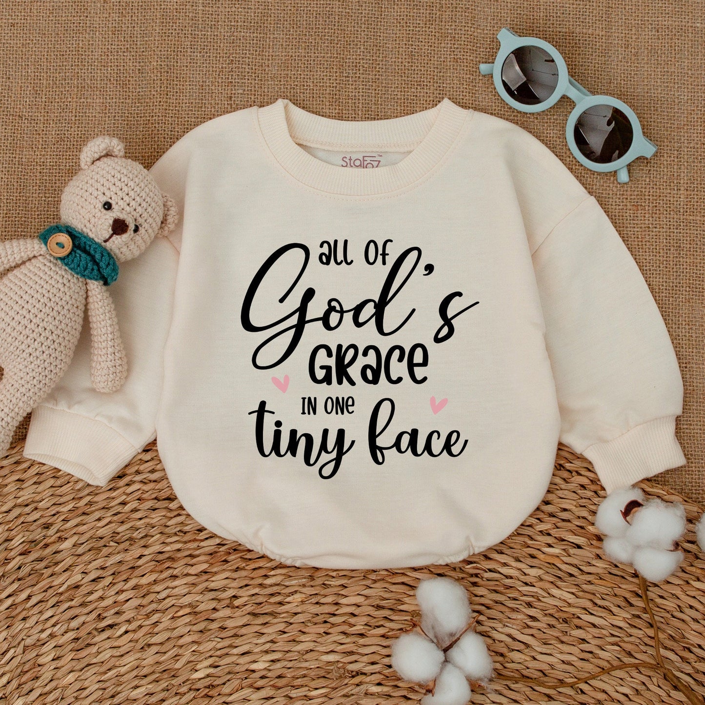 All Of God's Grace In One Tiny Face Baby Romper Sweet Pink Hearts Religious Bodysuit Newborn Christian Outfit Pregnancy Announcement Gift