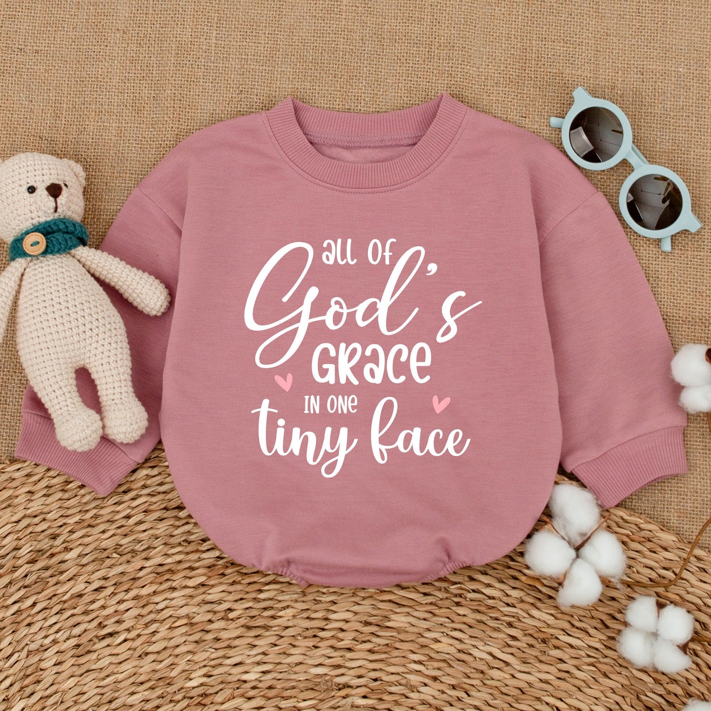 All Of God's Grace In One Tiny Face Baby Romper Sweet Pink Hearts Religious Bodysuit Newborn Christian Outfit Pregnancy Announcement Gift