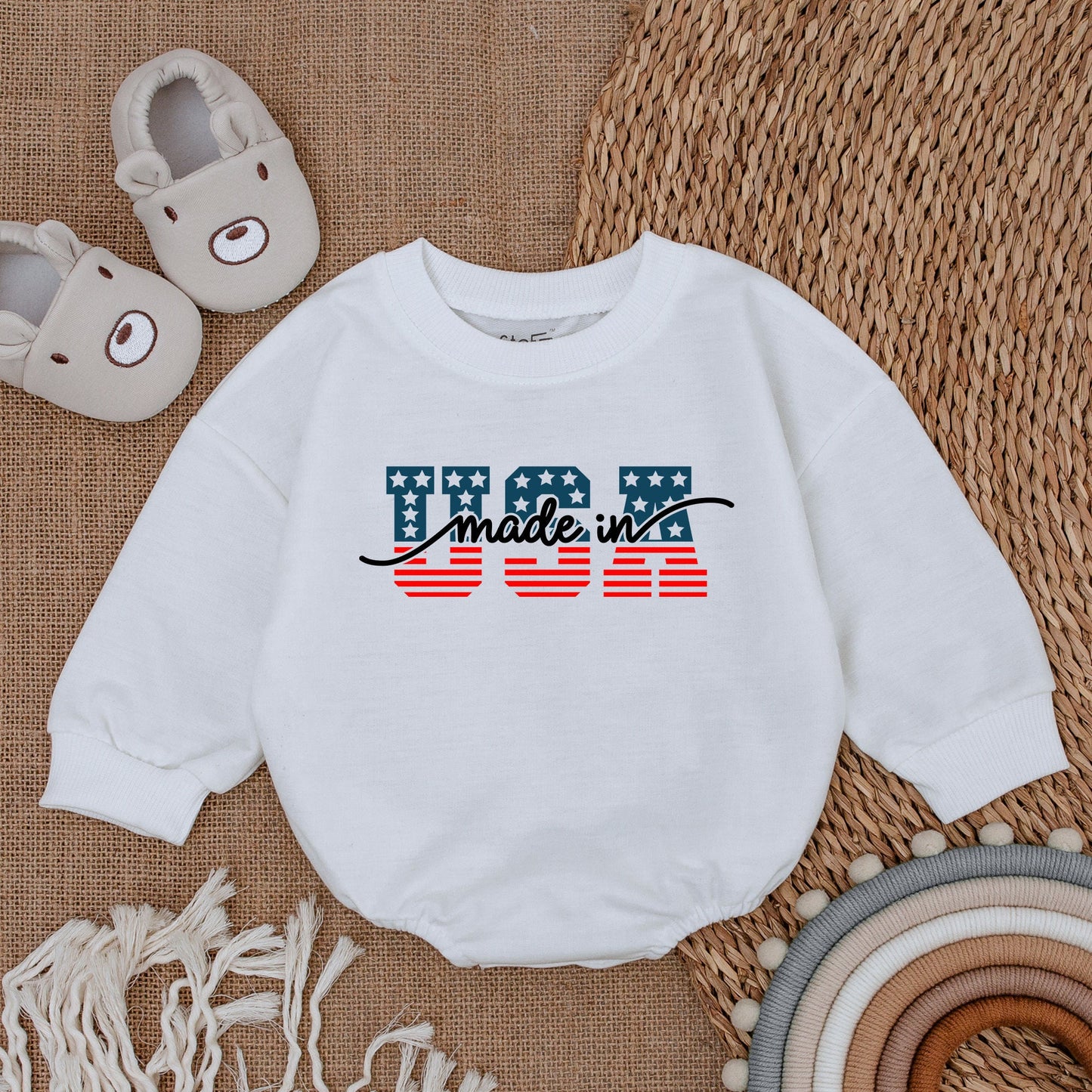 "USA Made" Patriotic Baby Bubble Romper Stars & Stripes Design Fourth of July Infant Bodysuit Comfortable Newborn Outfit Baby Clothes Boy Girl