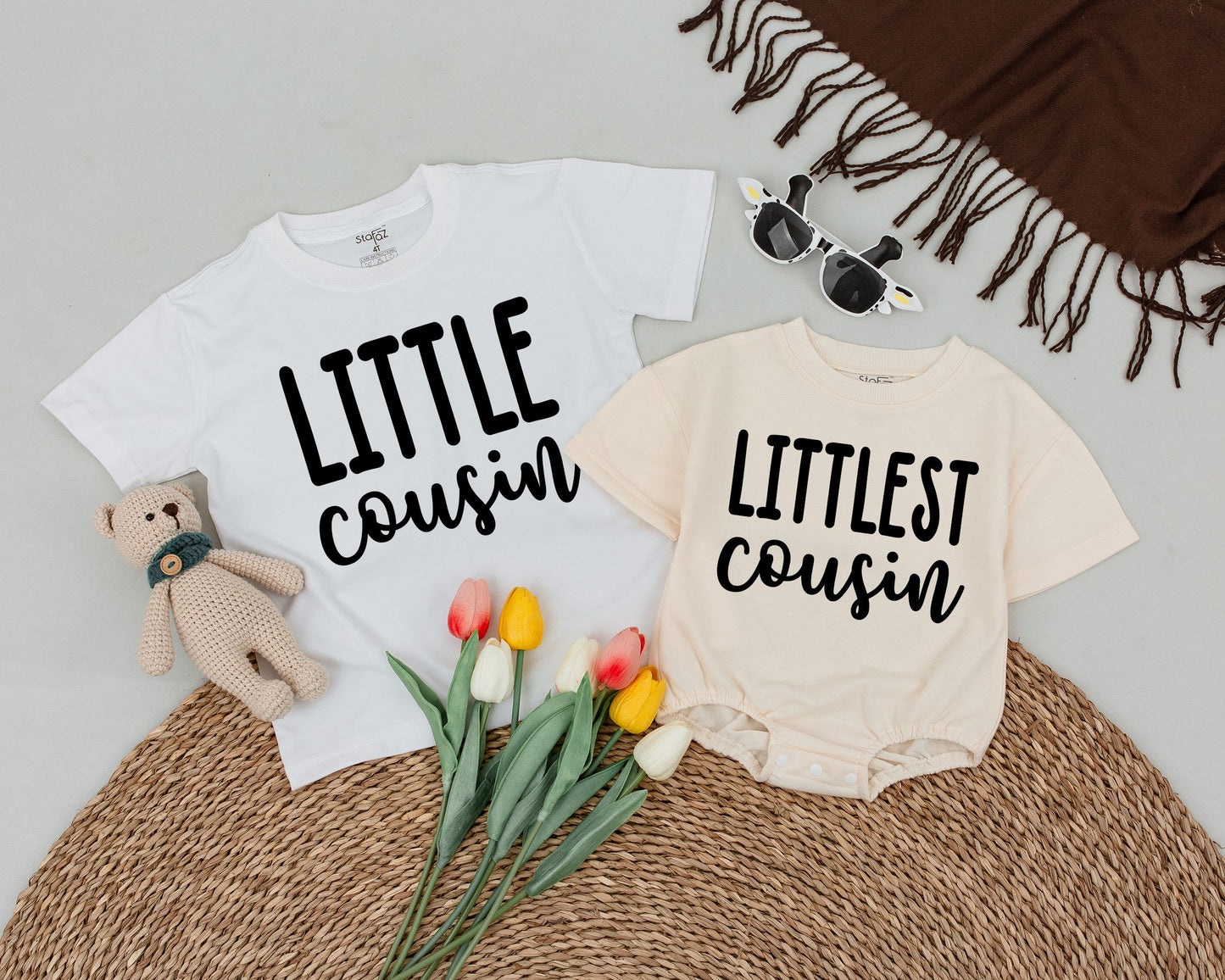 Retro Cousin Crew Shirts: Big & Little, Pregnancy Reveal Tees