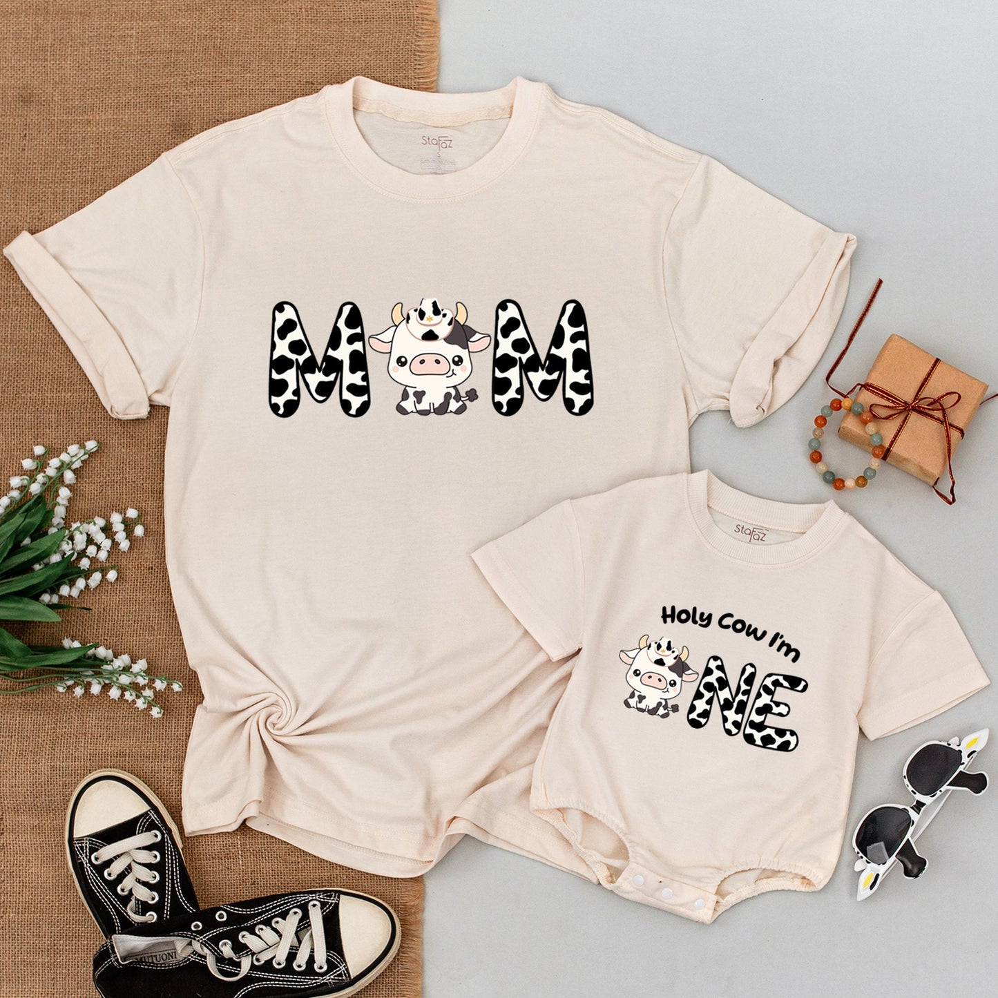 Cow Themed 1st Birthday Family Outfit – Personalized Shirts & Bodysuit