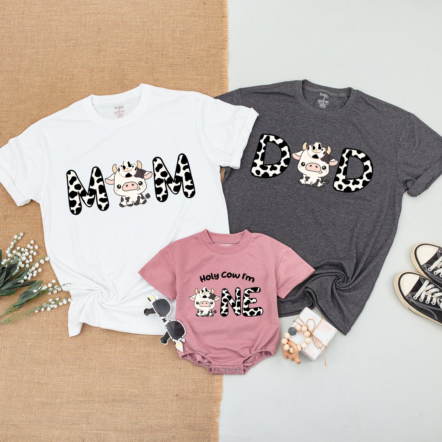 Cow Themed 1st Birthday Family Outfit – Personalized Shirts & Bodysuit