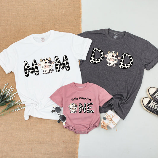 Cow Themed 1st Birthday Family Outfit – Personalized Shirts & Bodysuit