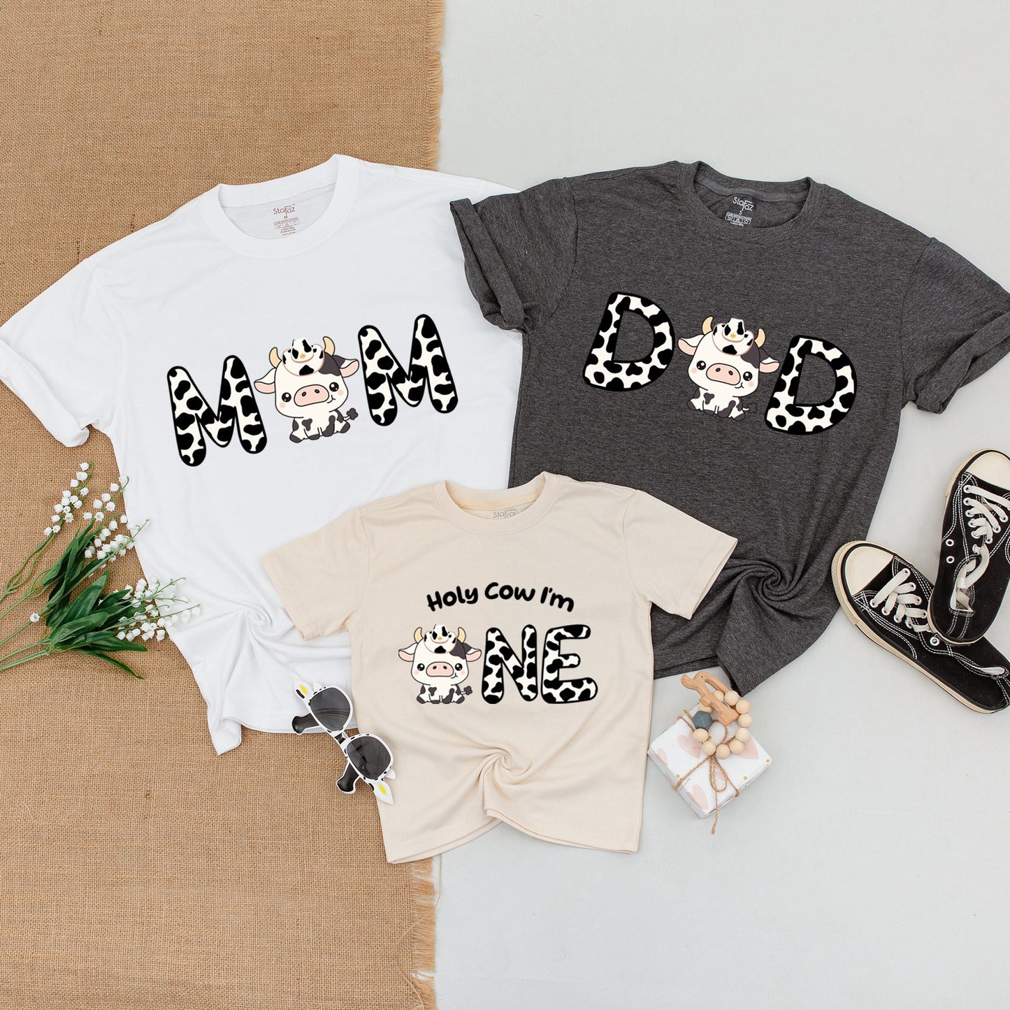 Cow Themed 1st Birthday Family Outfit – Personalized Shirts & Bodysuit