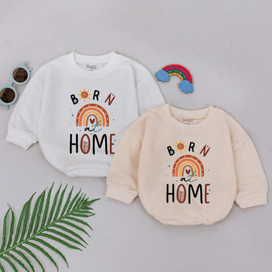 Born at Home Romper for Baby Girl or Boy, Rainbow Newborn Announcement, Home Birth Gift, Water Birth Outfit, Soft Cotton Newborn Clothes