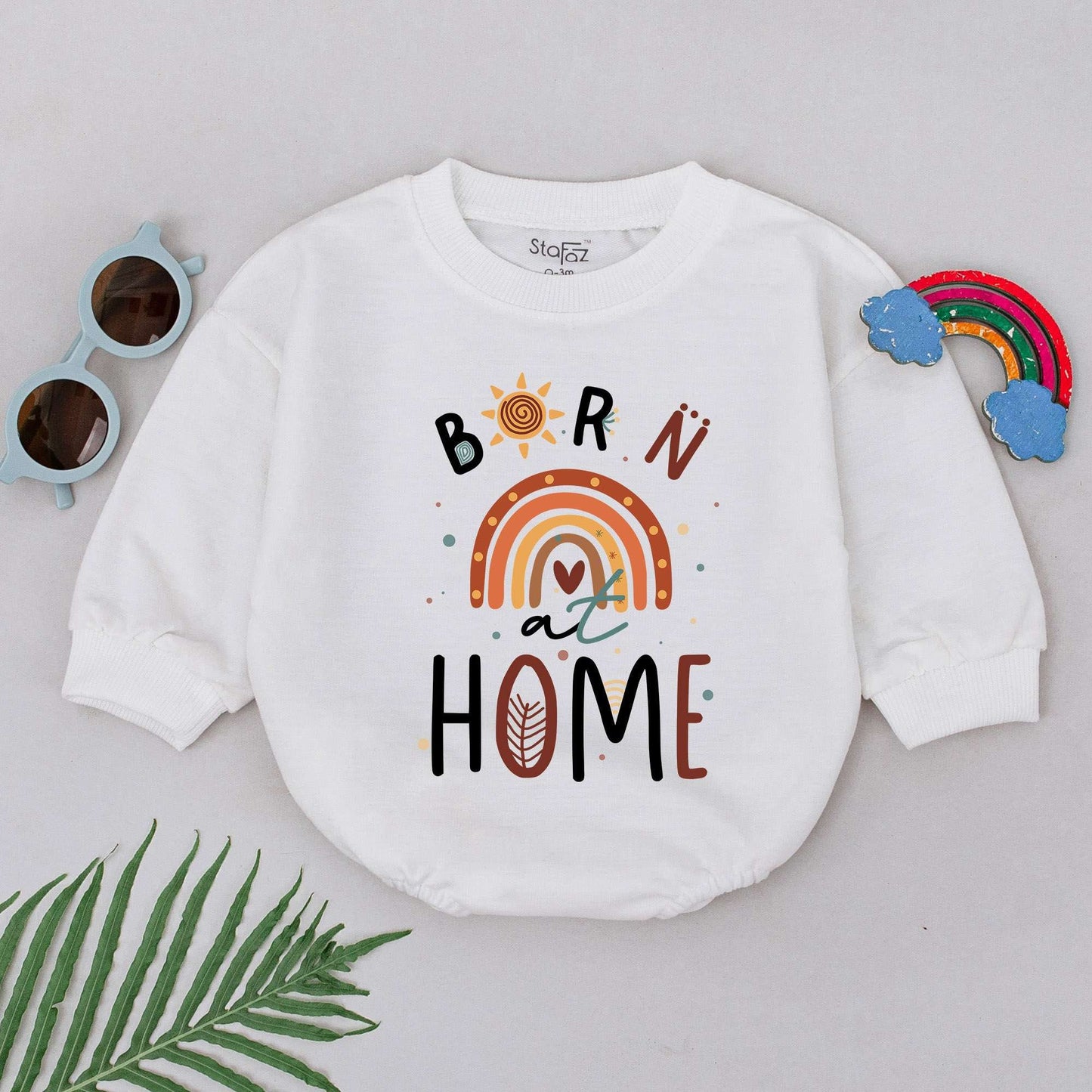 Born at Home Romper for Baby Girl or Boy, Rainbow Newborn Announcement, Home Birth Gift, Water Birth Outfit, Soft Cotton Newborn Clothes