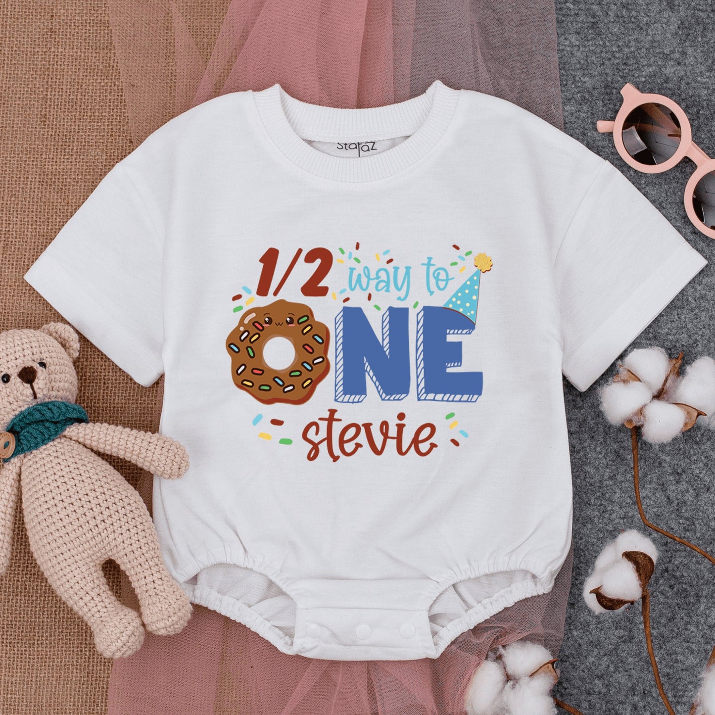 Donut-Themed Half Birthday Baby Romper - Custom Name Outfit