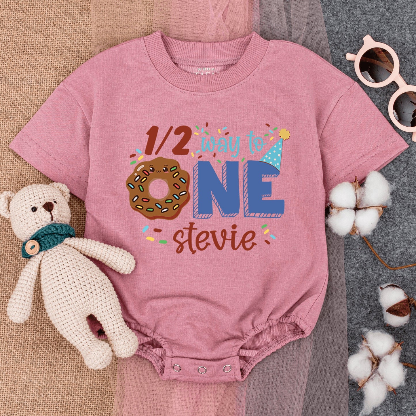 Donut-Themed Half Birthday Baby Romper - Custom Name Outfit