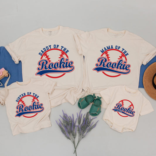 Rookie of the Year First Birthday Baseball Shirt Matching Family Outfit for Baby Boy Soft Cotton Blue Red Sporty Playful Design