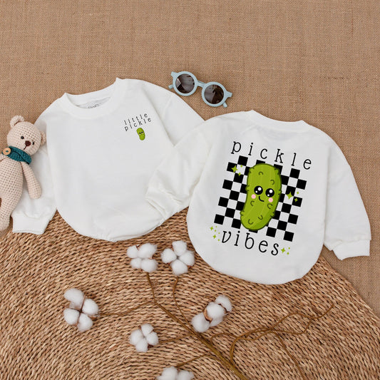 Little Pickle Romper Pickle Vibes Baby Bodysuit Funny Vegan Hipster Infant Outfit Black White Green Accents Shower Gift