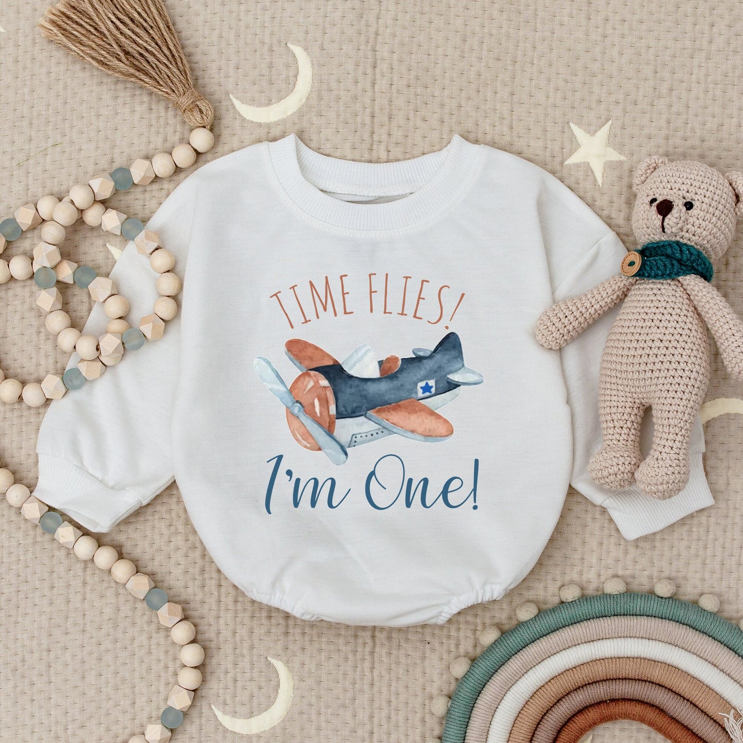 Time Flies I'm One Airplane Romper Birthday Outfit Baby Boy Girl Copilot Bodysuit Airplane Theme Little Guy Astronaut First Birthday Comfortable Cotton (135 chars)