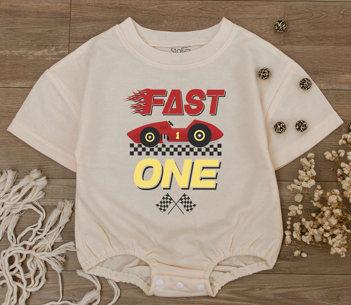 Fast One Race Car 1st Birthday Romper – Personalized Baby Outfit