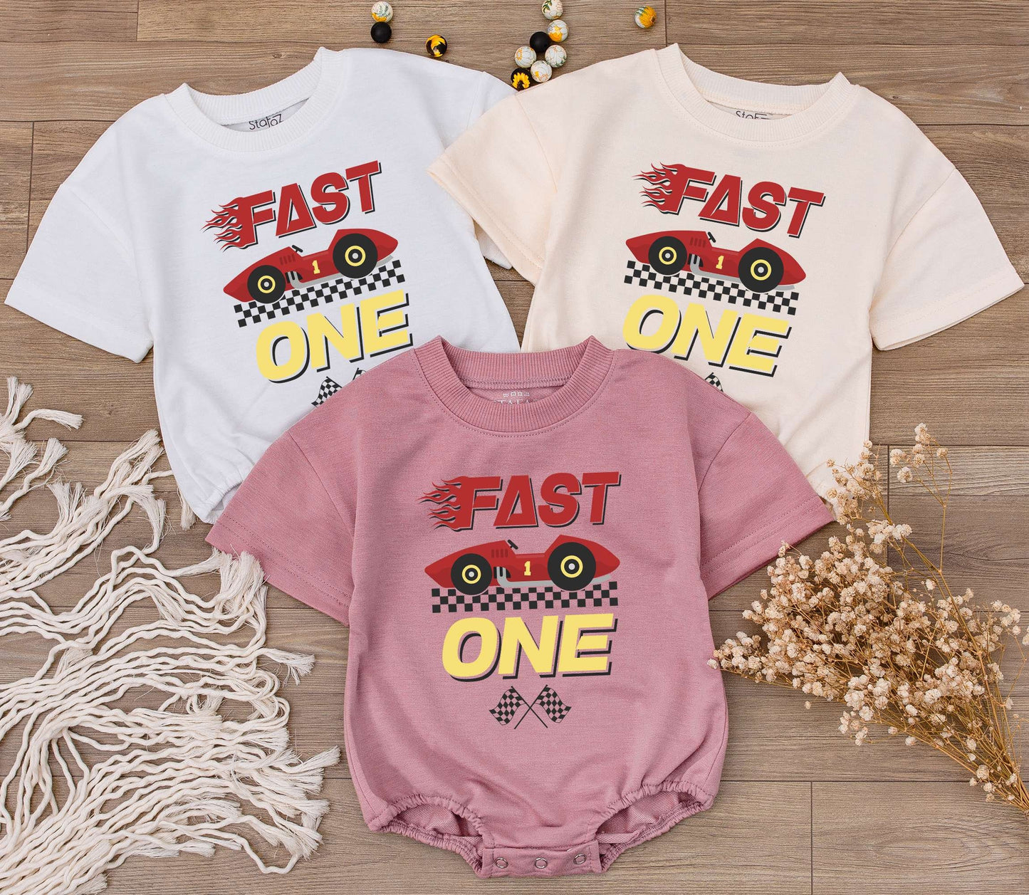 Fast One Race Car 1st Birthday Romper – Personalized Baby Outfit