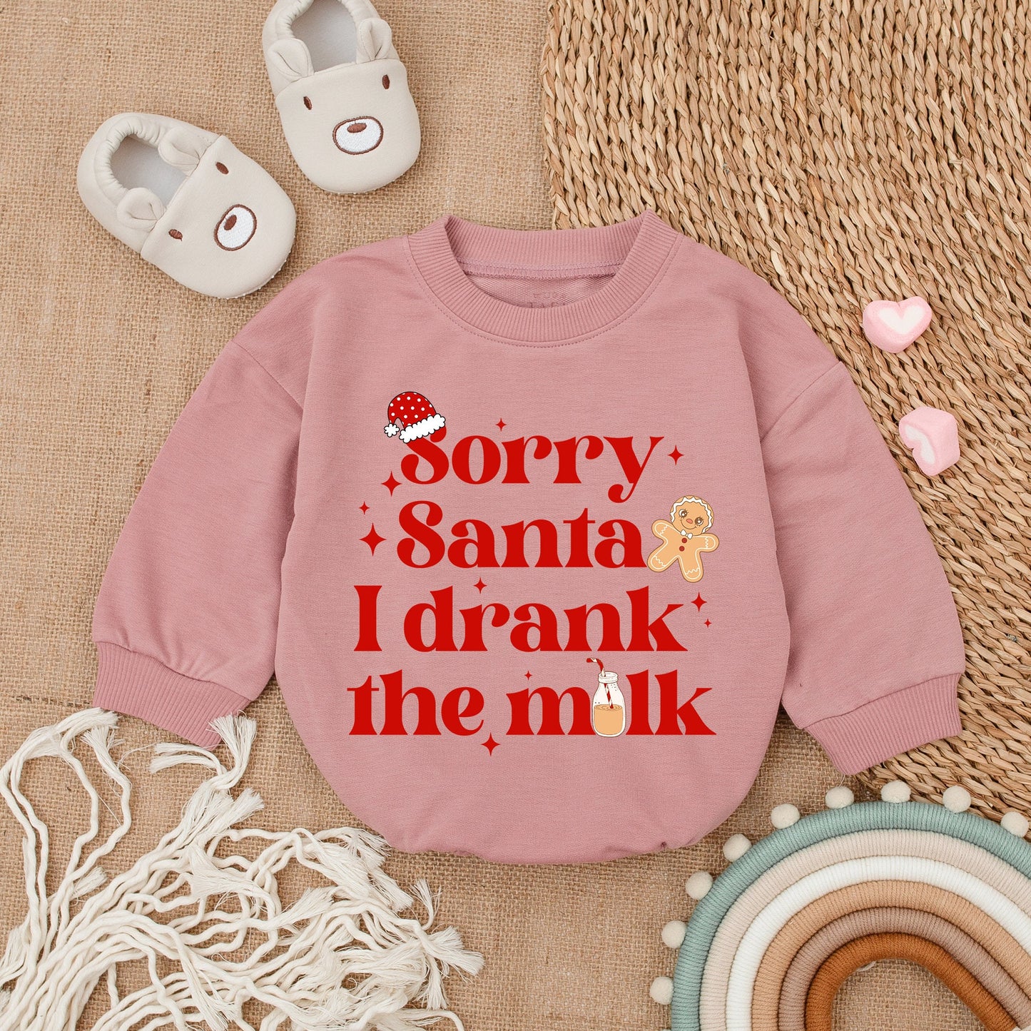 Sorry Santa I Drank The Milk Baby Romper Cozy Christmas Bodysuit for First Christmas Holiday Outfit Long Sleeve Infant Clothes Festive Season
