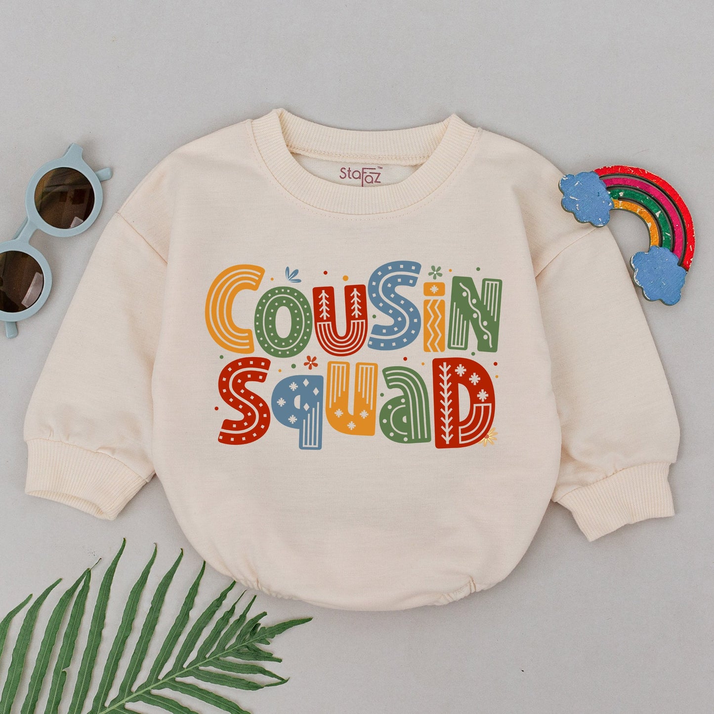 Cousin Squad Retro Romper Vibrant Colors Playful Patterns Zigzag Dots Stripes Design Cousin Crew Bodysuit Family Matching Gift