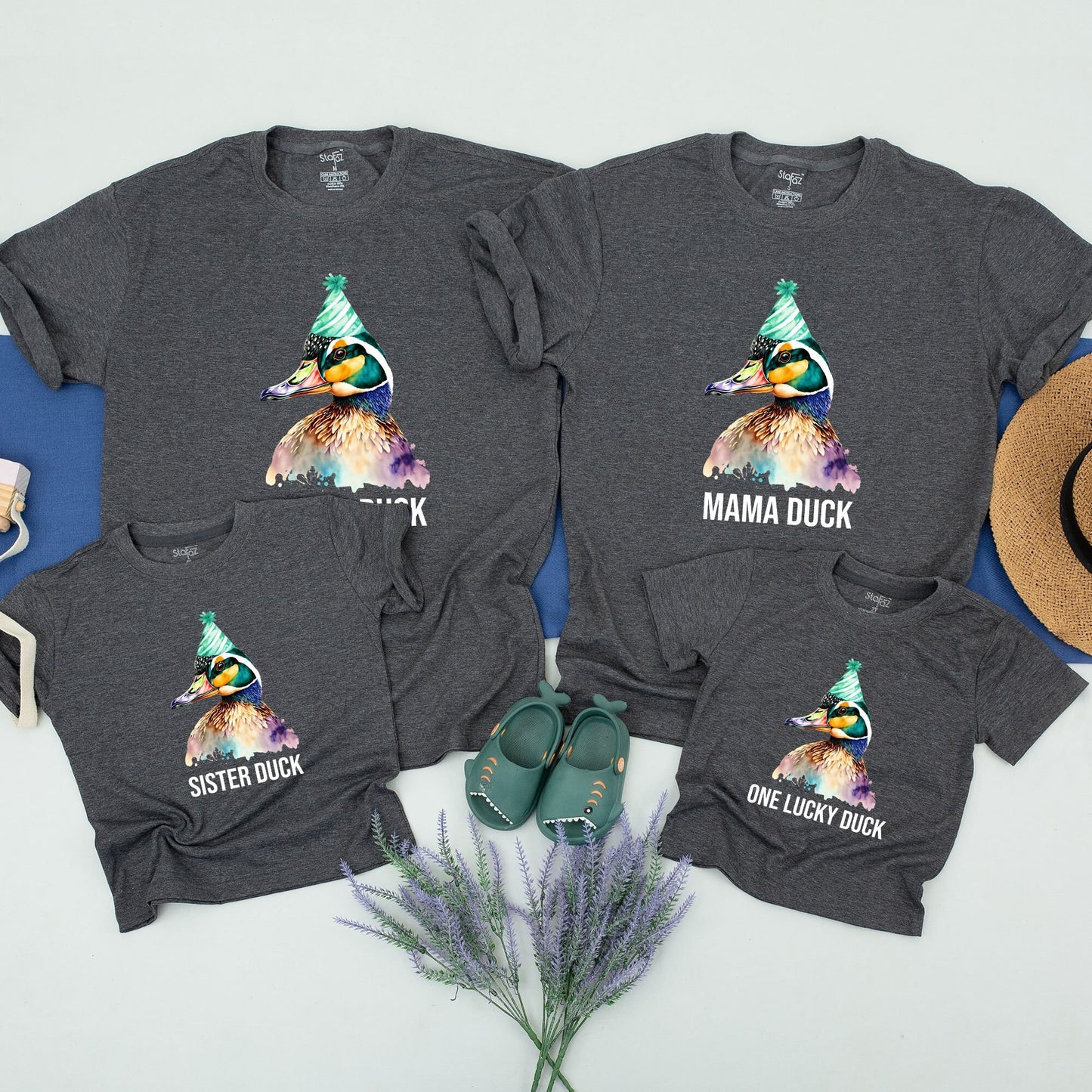 One Lucky Duck Matching Family Birthday Shirts Watercolor First Birthday Party Outfit Wild Jungle Zoo Animal Toddler Celebration
