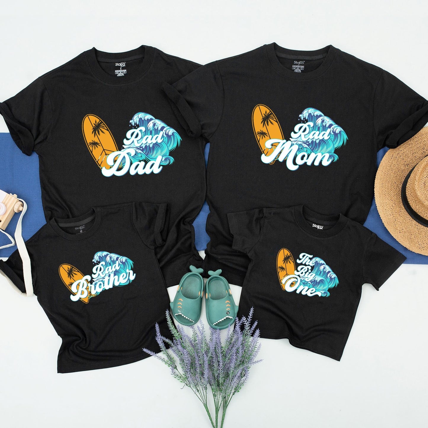 Surf 1st Birthday Shirt The Big One Toddler Boy Outfit Yellow Surfboard Palm Tree Waves Summery Beach Party Mommy and Me Family Tee