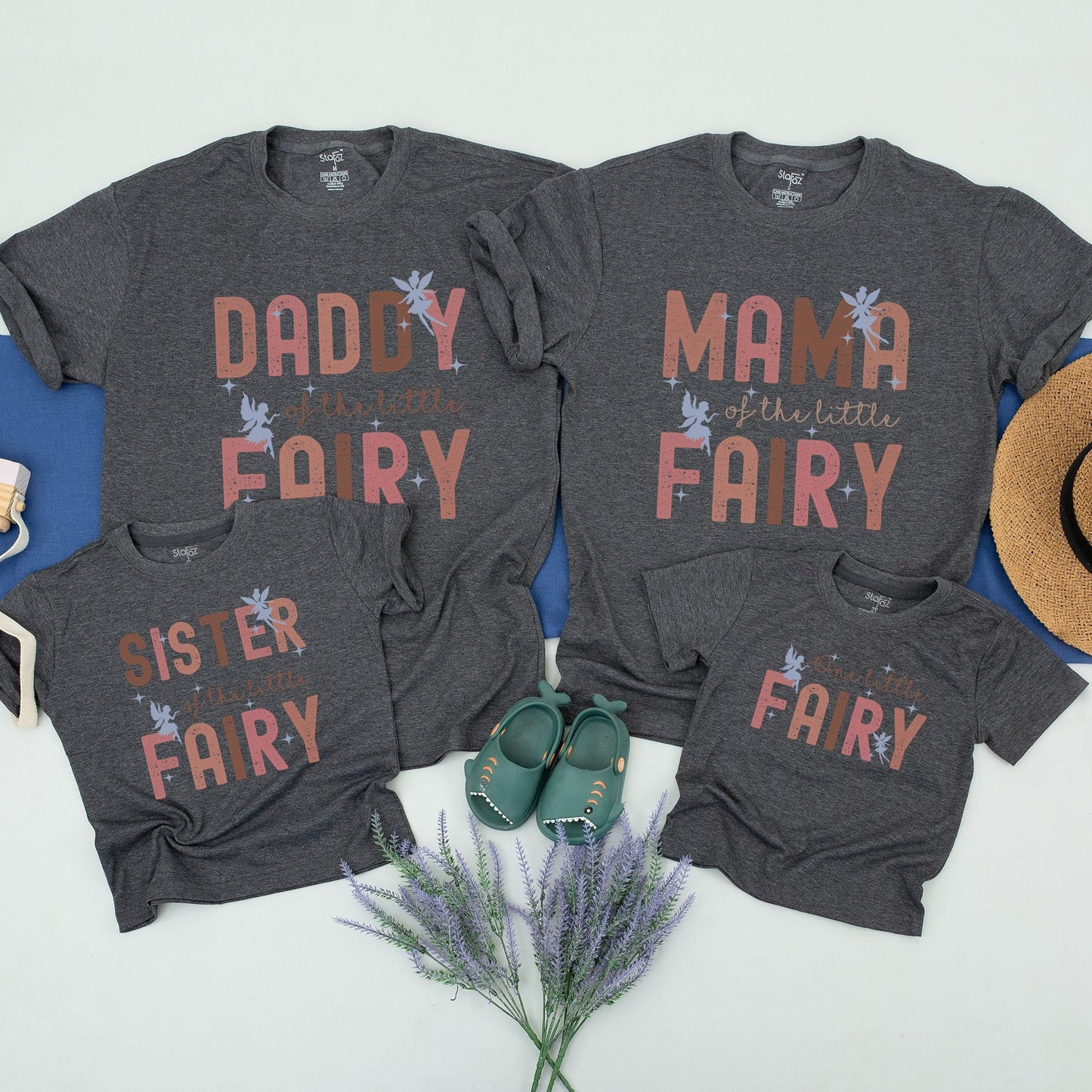 Whimsical Fairy Birthday Family Matching Shirts with Blue Fairy & Starbursts for Mom Dad Sister Girl Fairytale Party Outfit