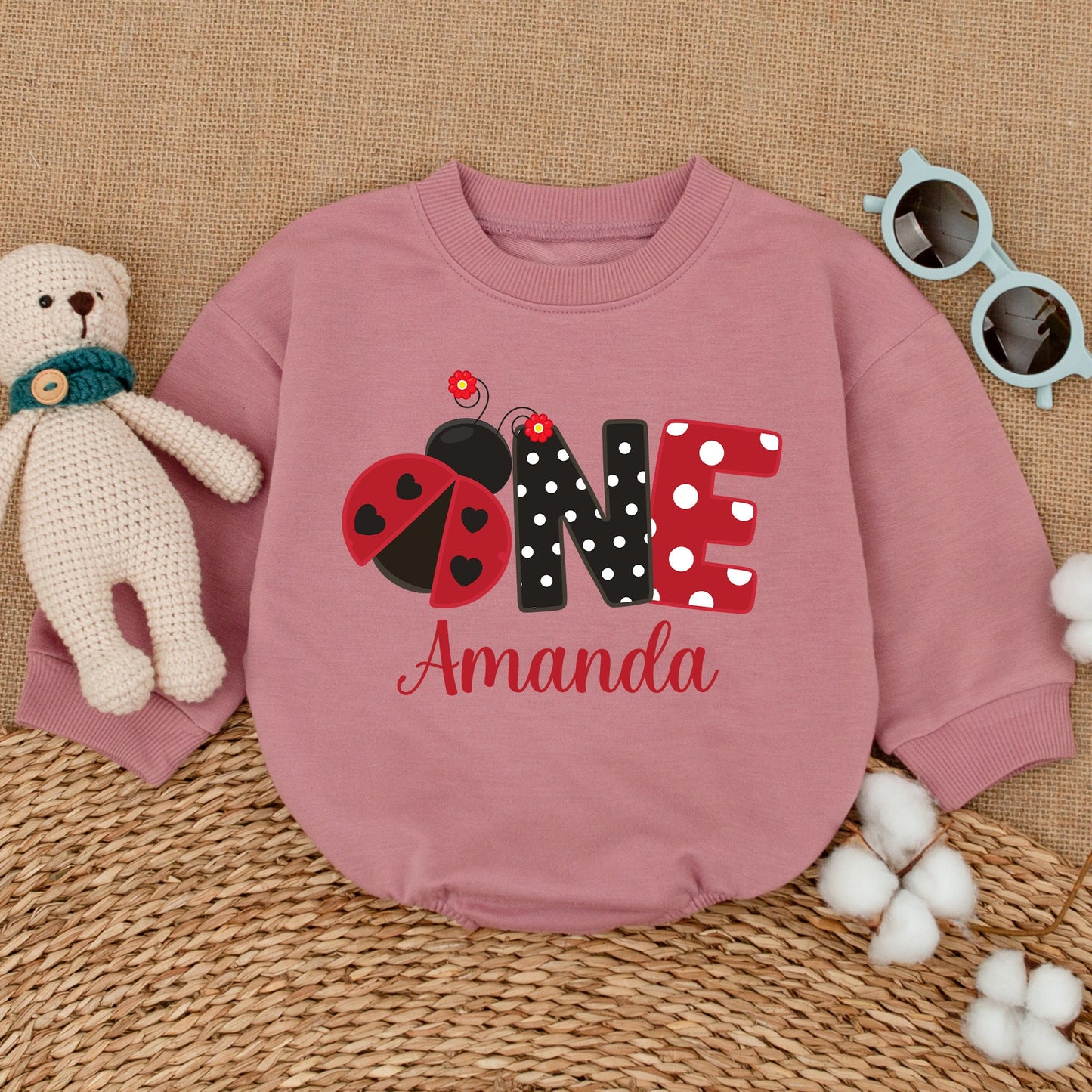 Personalized Ladybug 1st birthday outfit, Adorable Ladybug Romper for Baby Girl, Red Black Polka Dot Ladybug Bodysuit, Cute Party Celebration Outfit Gift