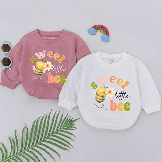 Sweet Little Bee Baby Romper Bodysuit Whimsical Pastel Pink Green Yellow Cartoon Design Baby Girl Soft Cotton Mother's Day Baby Shower Birthday Gift Outfit for Infant