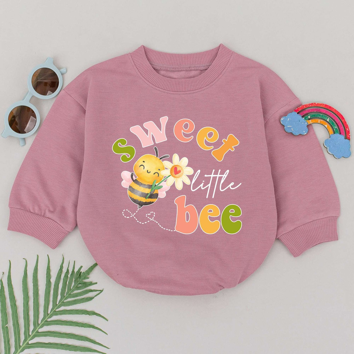 Sweet Little Bee Baby Romper Bodysuit Whimsical Pastel Pink Green Yellow Cartoon Design Baby Girl Soft Cotton Mother's Day Baby Shower Birthday Gift Outfit for Infant