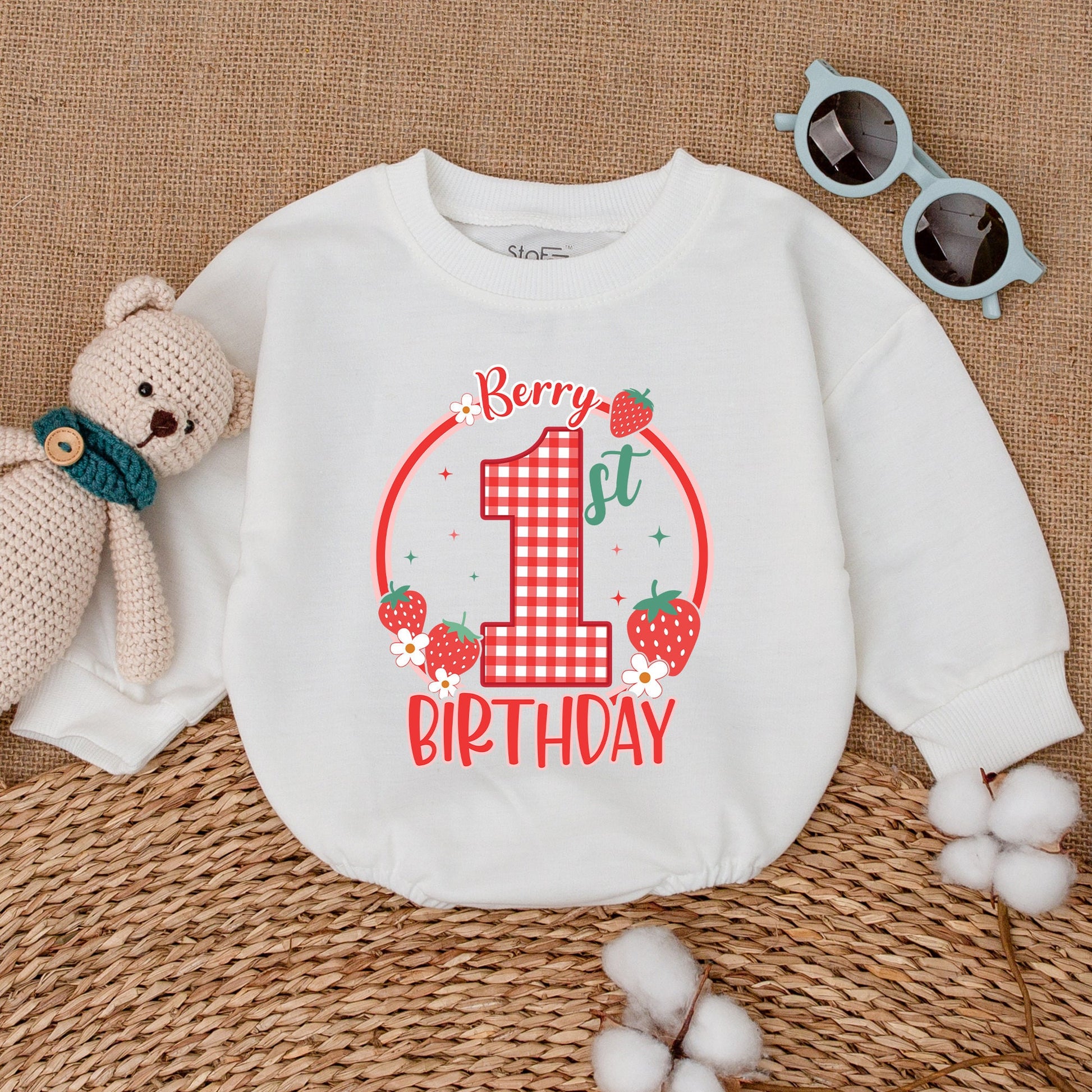 Berry Sweet One 1st Birthday Romper Baby Girl First Celebration Outfit Strawberry Gingham Smash Cake Bodysuit Baby Shower Gift