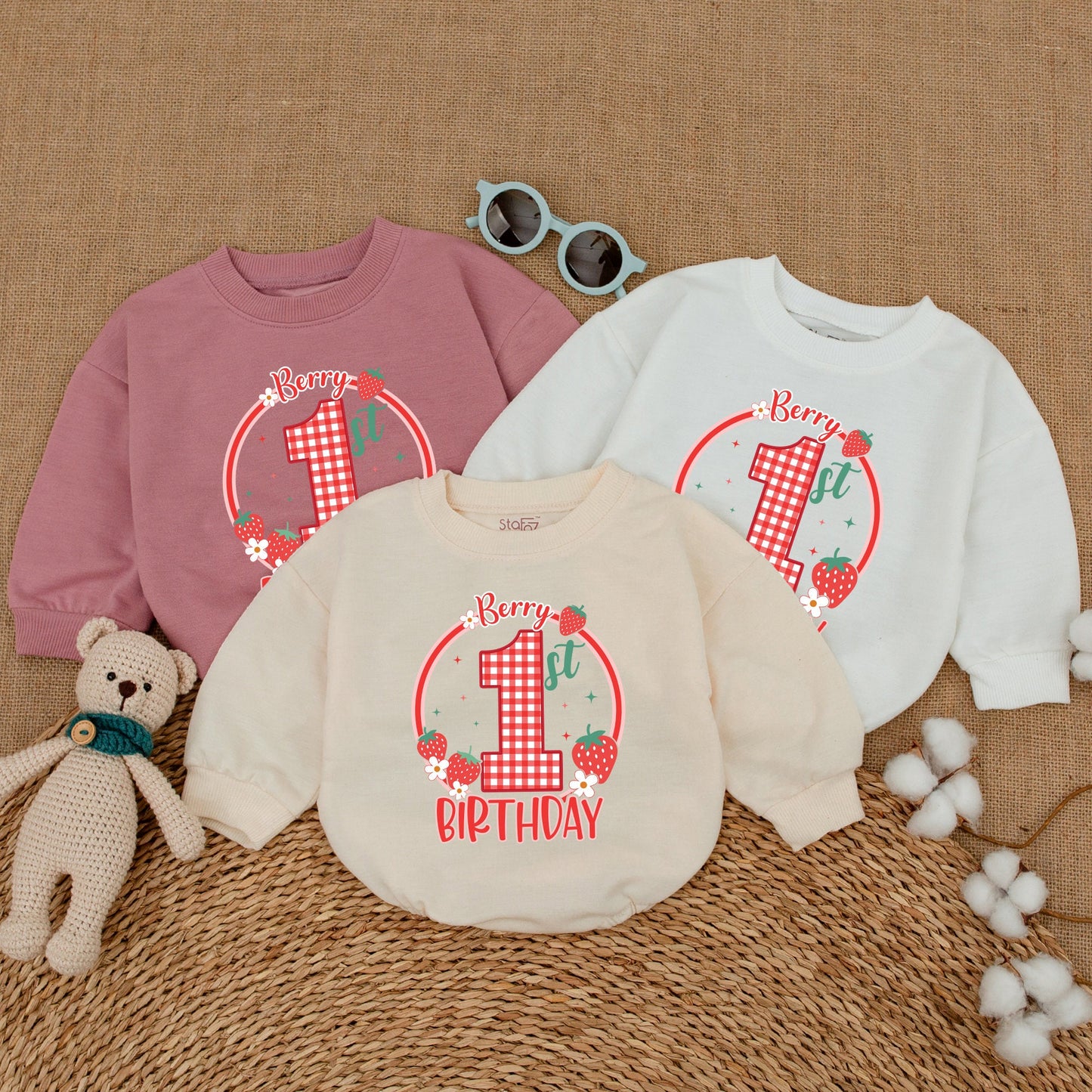 Berry Sweet One 1st Birthday Romper Baby Girl First Celebration Outfit Strawberry Gingham Smash Cake Bodysuit Baby Shower Gift