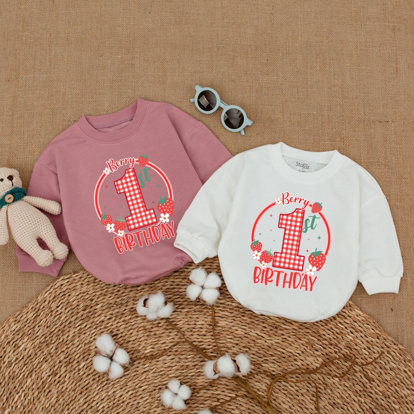 Berry Sweet One 1st Birthday Romper Baby Girl First Celebration Outfit Strawberry Gingham Smash Cake Bodysuit Baby Shower Gift