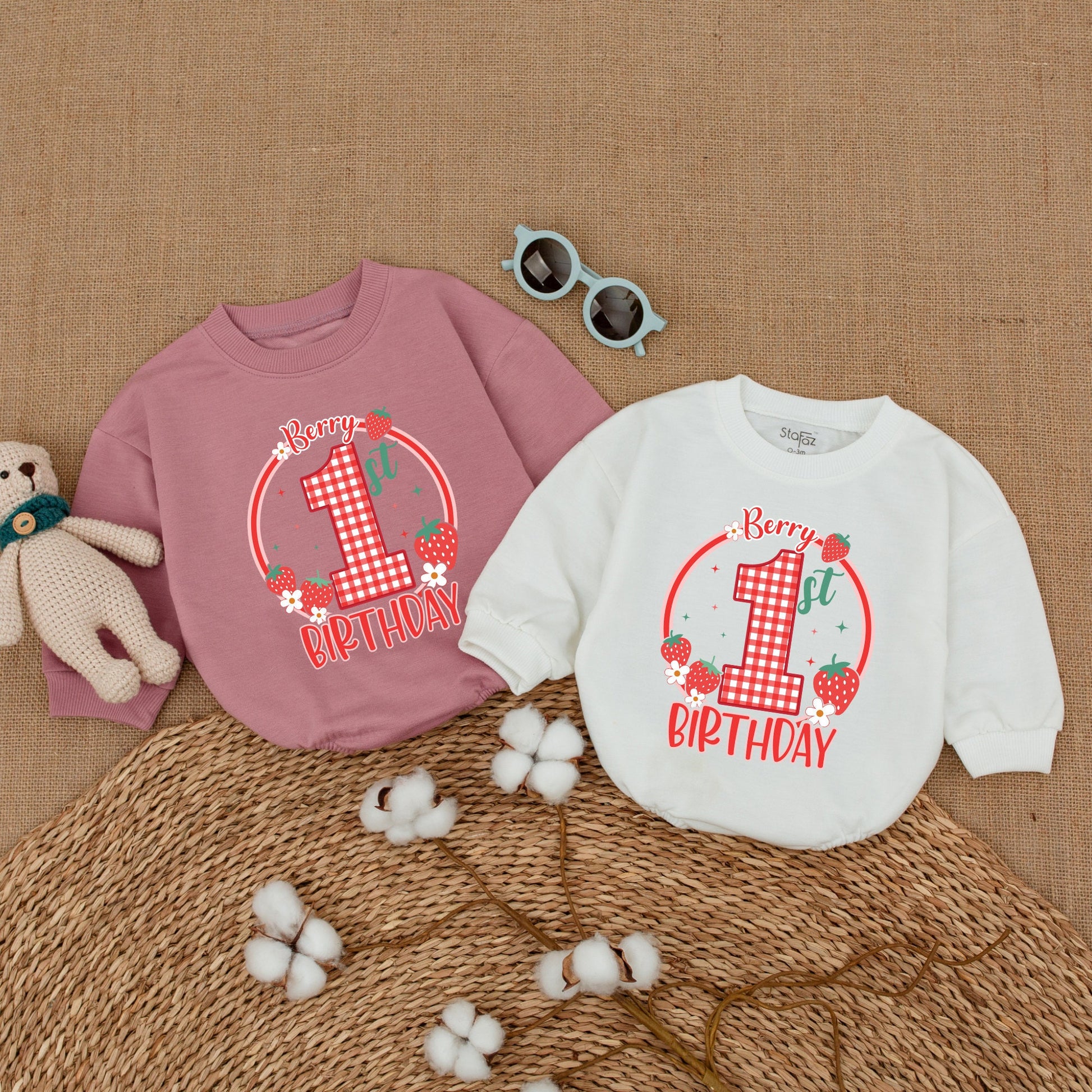 Berry Sweet One 1st Birthday Romper Baby Girl First Celebration Outfit Strawberry Gingham Smash Cake Bodysuit Baby Shower Gift