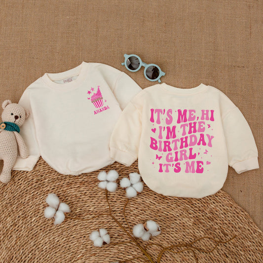Personalized It's Me Hi Birthday Girl Bubble Romper Baby Girl First Birthday In My Birthday Era Bodysuit Smash Cake Outfit Shower Gift