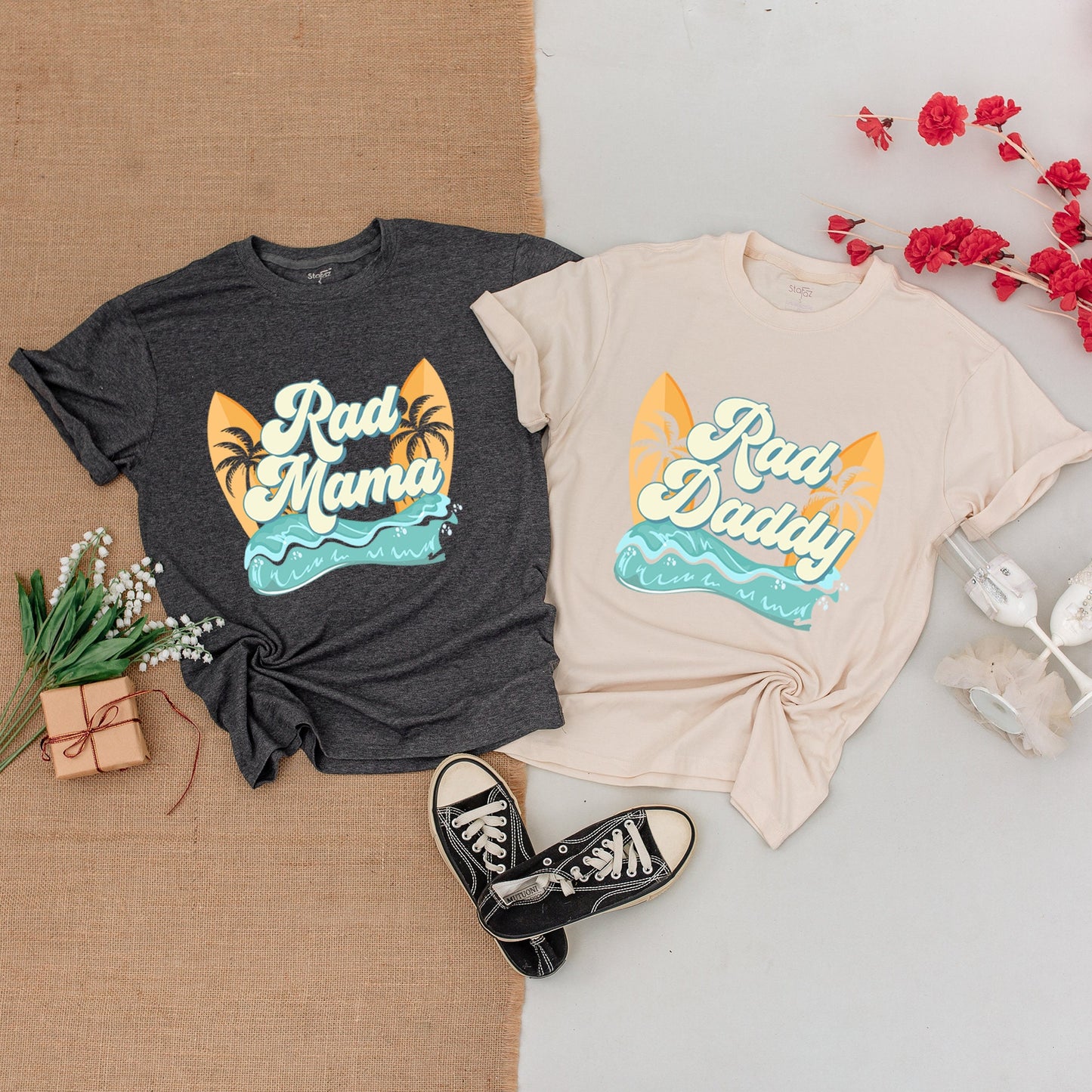 The Big One First Birthday Surf Family Matching Outfits Rad Daddy Mommy and Me Bodysuit Shirt Vintage Retro Beach Party Wave Design Celebration