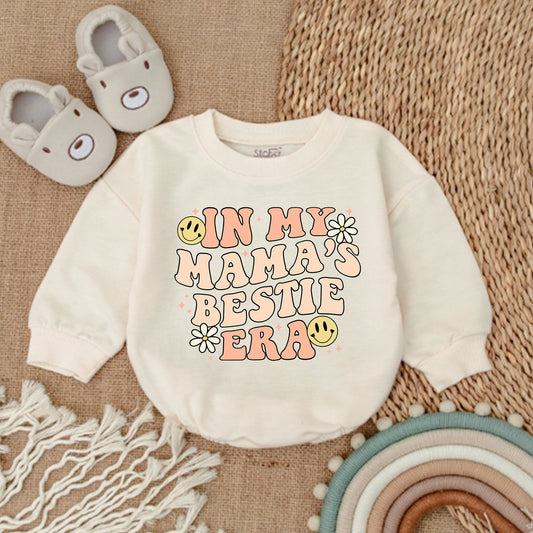My Mama's Bestie Era Baby Girl Romper Cheerful Vintage Smiley Daisy Outfit Soft Cotton Bodysuit Sweet Mother's Day Gift