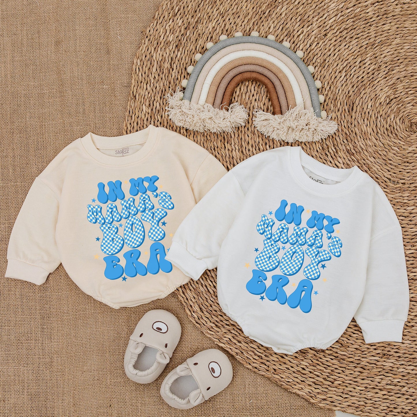 My Mama's Boy Era Retro Romper for Baby Boy featuring Blue Checkerboard Mama's Boy Bodysuit Playful Star Design Comfortable Cotton Outfit Gift Idea