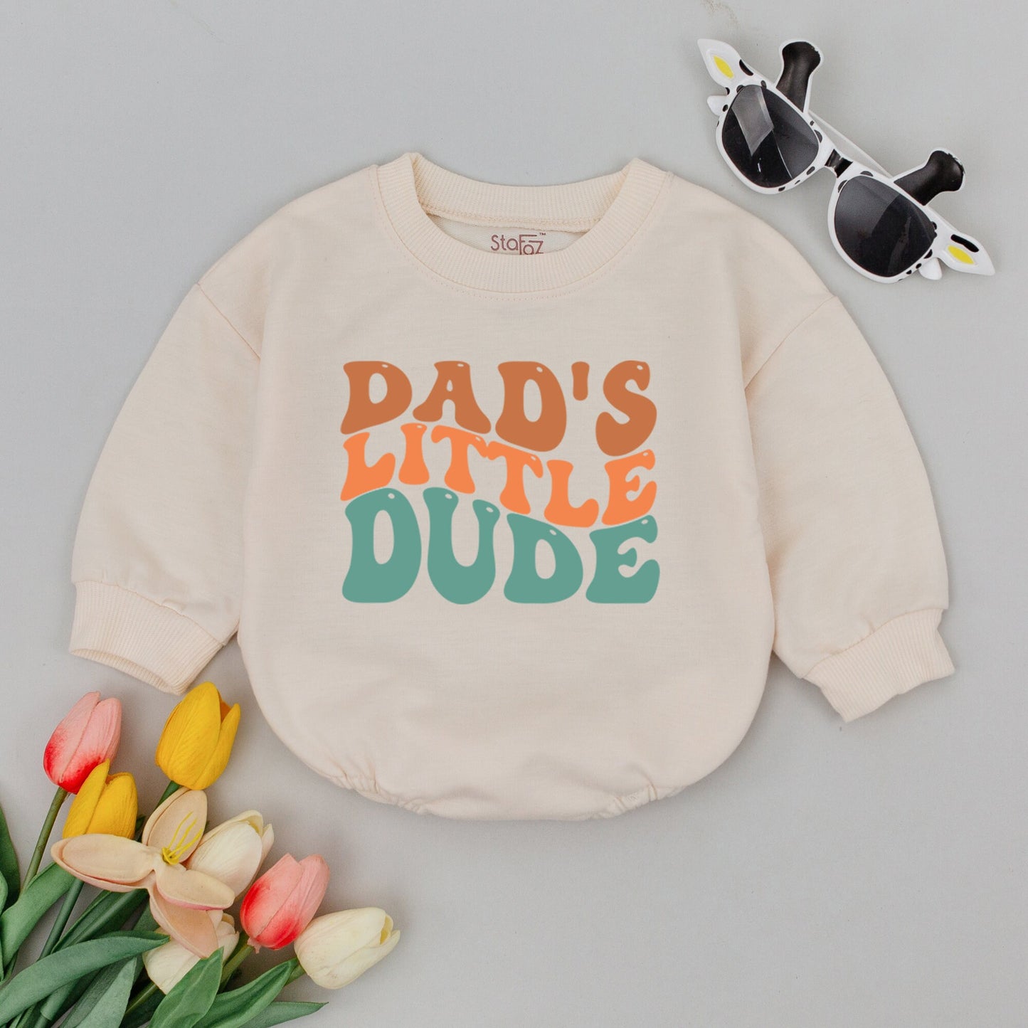 Dad's Little Dude Baby Romper Father's Day New Dad Gift Little Man Baby Boy Outfit Retro Vintage Style Soft Cotton Clothing