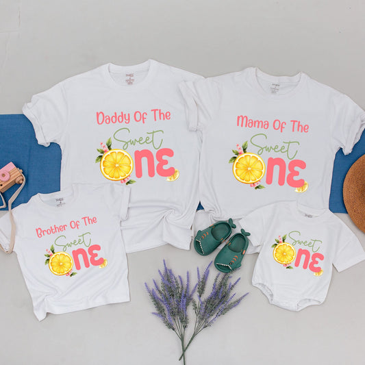 Sweet One First Birthday Lemon Shirt Matching Family Outfit Girl Cake Smash Party Theme Comfortable Cotton Apparel Set for Photos