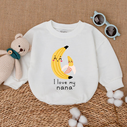 I Love My Nana Baby Romper Cute Grandbaby Bodysuit Funny Outfit Newborn Baby Announcement Gift Soft Cotton Bubble Romper First Grandchild Coming Home