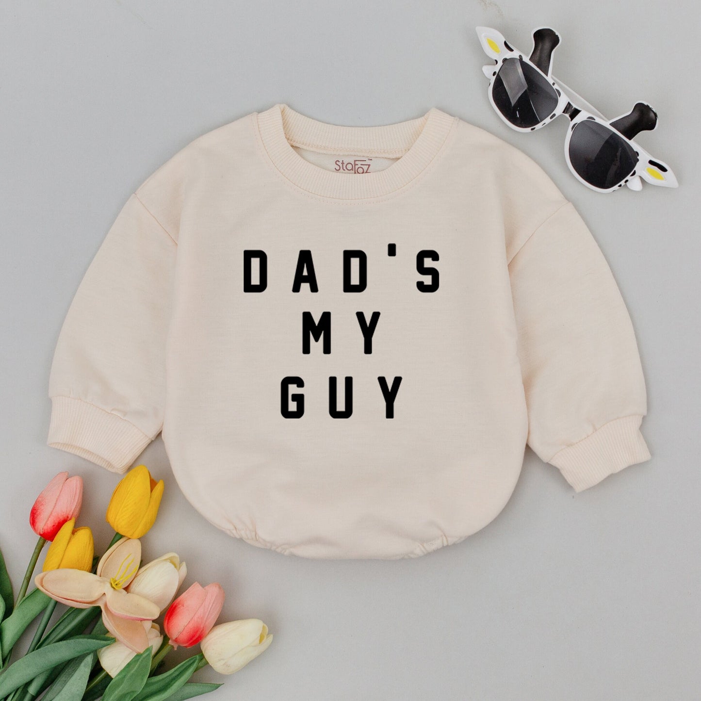 Dad's My Guy Baby Romper Minimalist White Text Bodysuit Soft Gender Neutral for Father's Day New Dad Gift Newborn Baby Announcement