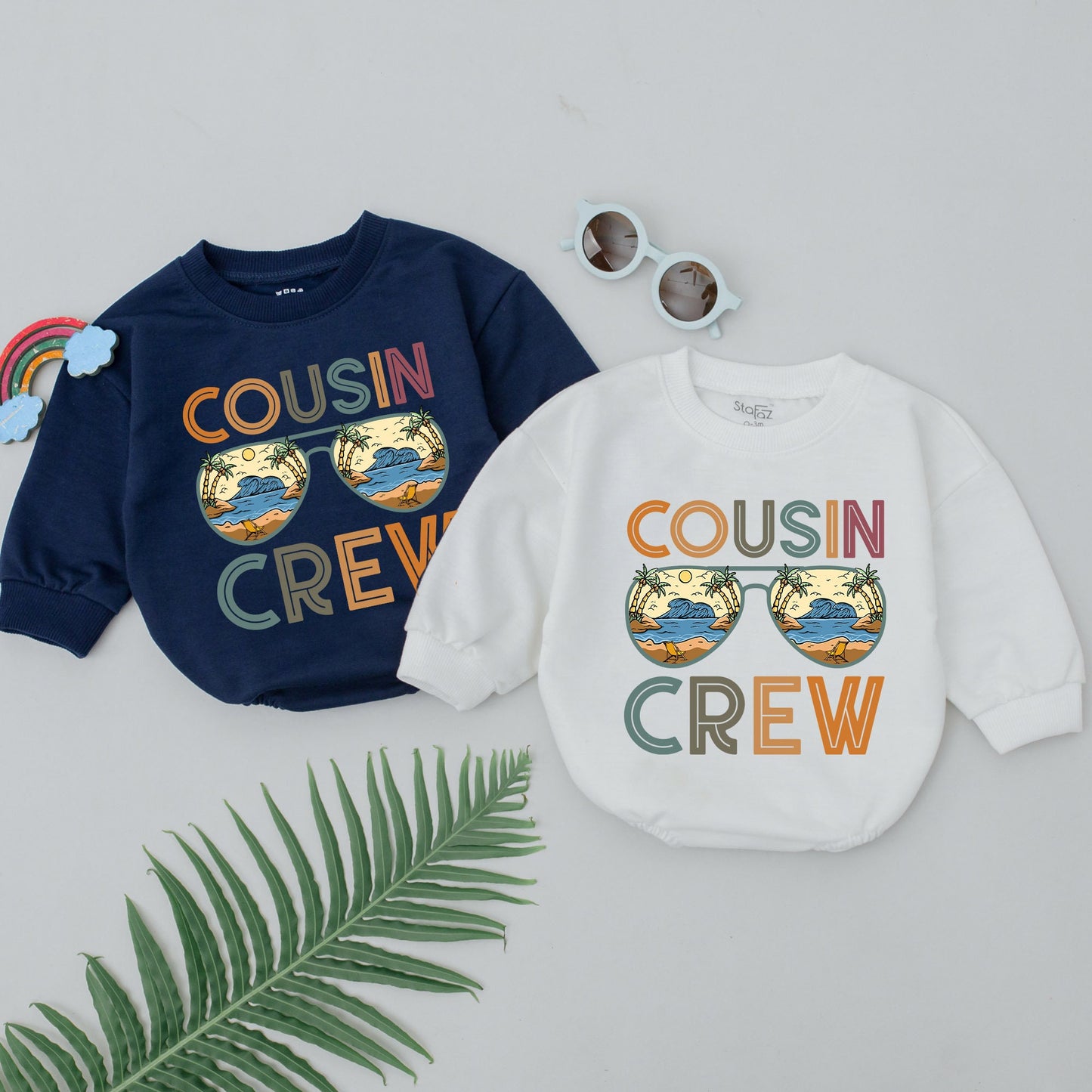 Cousin Crew Romper Retro Beach Sunglasses Baby Bodysuit Vacation Style Vintage Postcard Design Toddler Best Friends Matching Family Gift