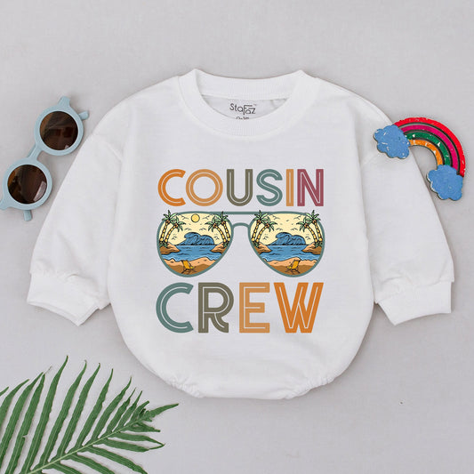 Cousin Crew Romper Retro Beach Sunglasses Baby Bodysuit Vacation Style Vintage Postcard Design Toddler Best Friends Matching Family Gift