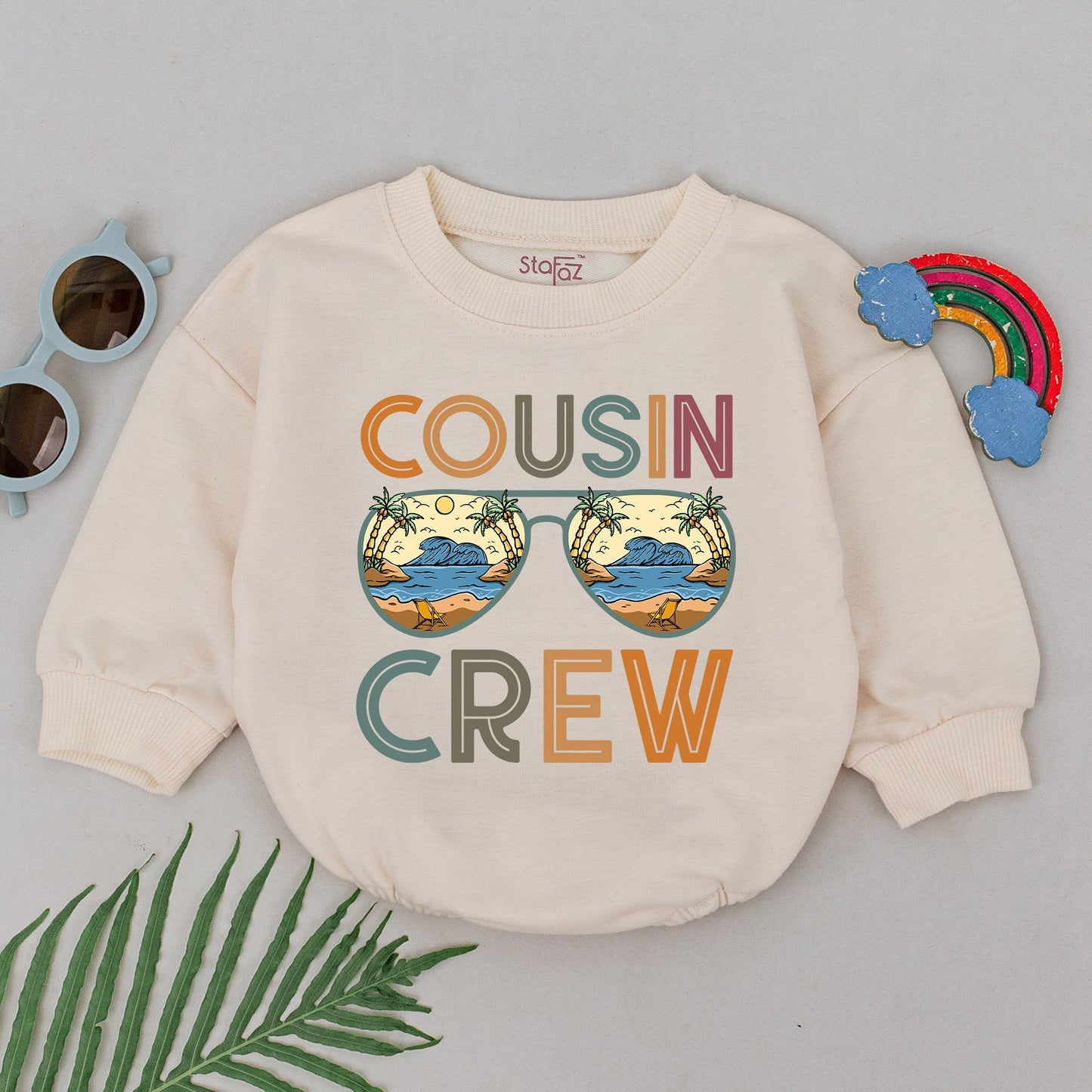 Cousin Crew Romper Retro Beach Sunglasses Baby Bodysuit Vacation Style Vintage Postcard Design Toddler Best Friends Matching Family Gift