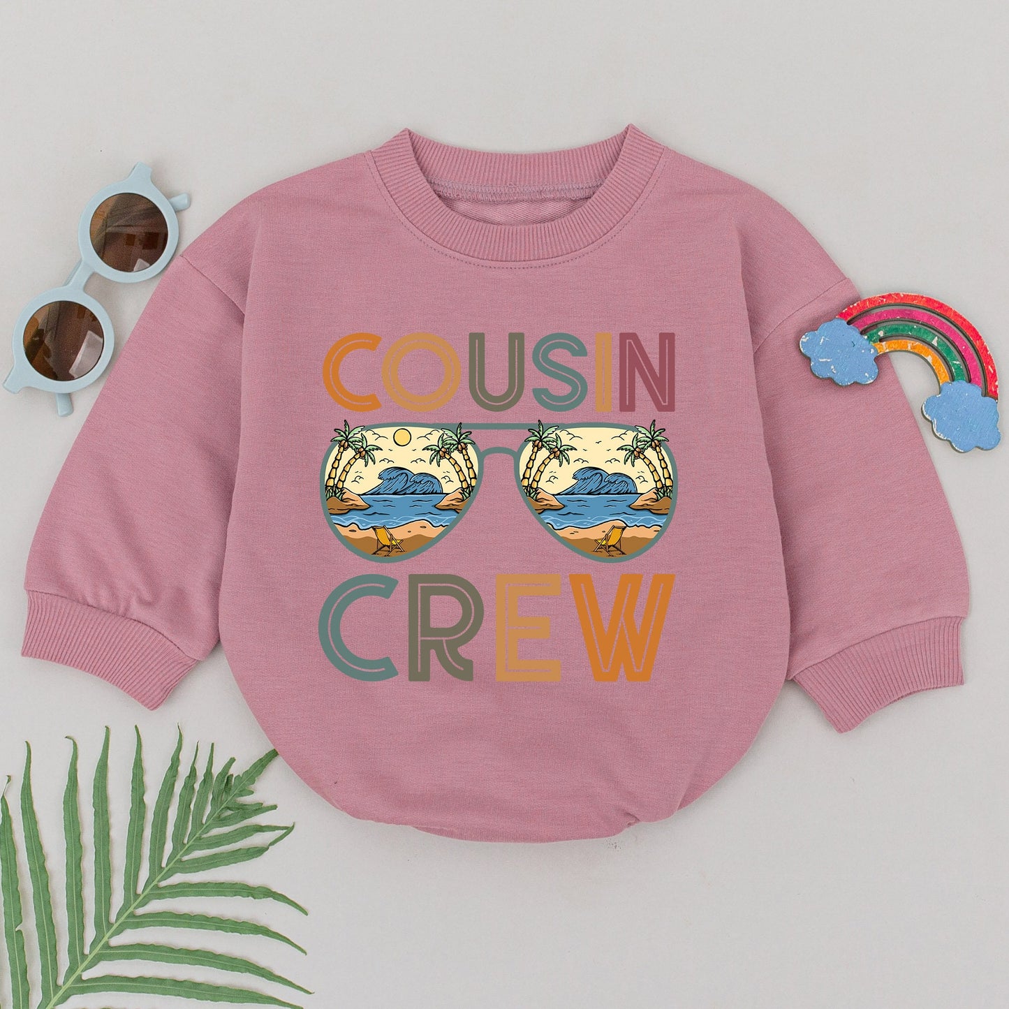 Cousin Crew Romper Retro Beach Sunglasses Baby Bodysuit Vacation Style Vintage Postcard Design Toddler Best Friends Matching Family Gift