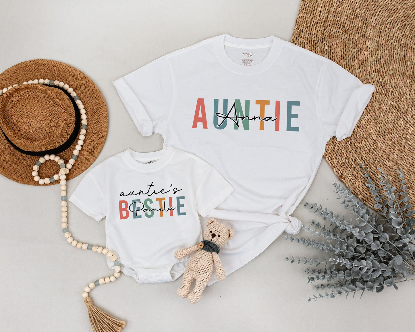 Personalized Auntie and Bestie Matching Shirts for Baby Niece Nephew Outfit Auntie Me Family Apparel Soft Cotton Comfortable Mother's Day Gift