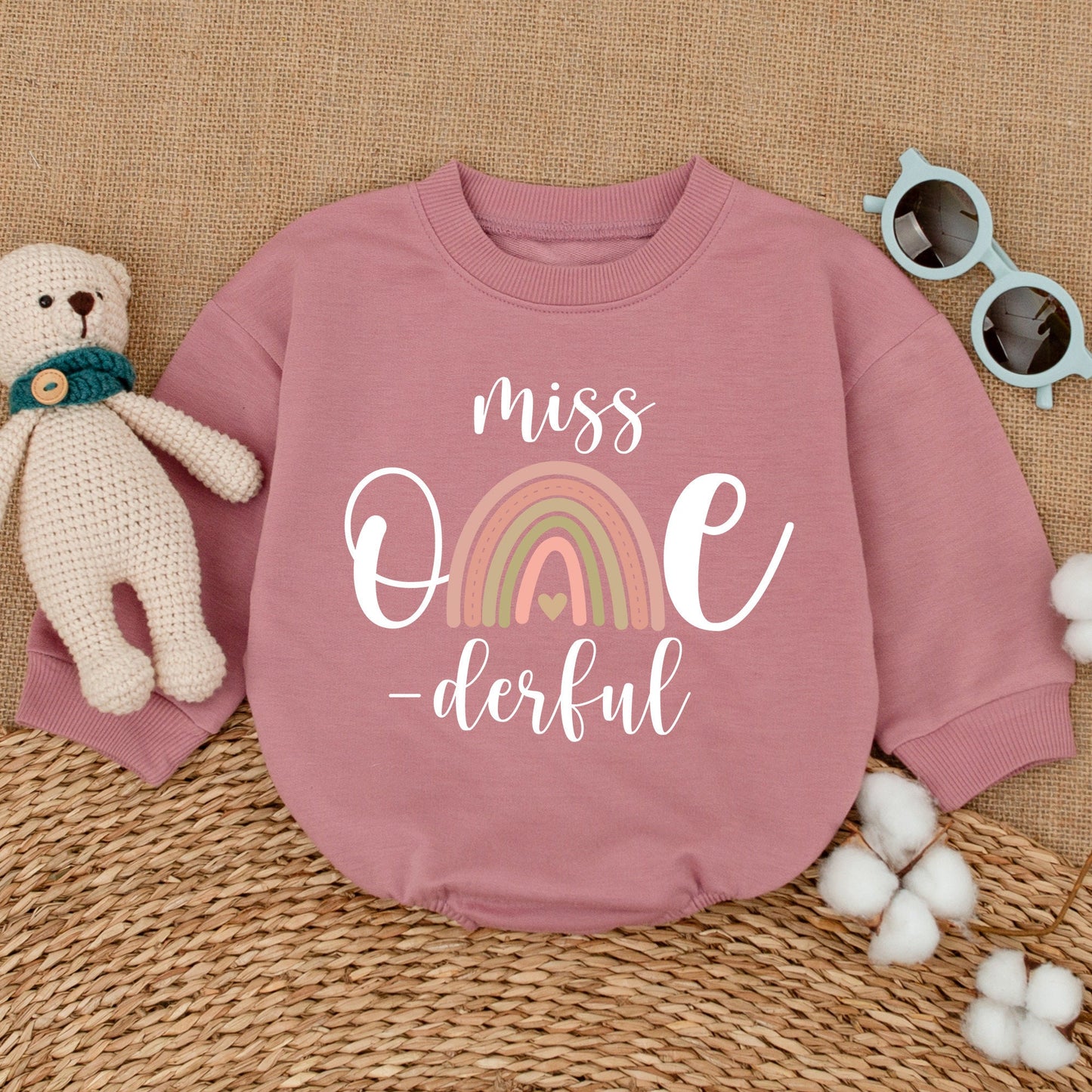 Miss Onederful First Birthday Boho Rainbow Romper for Baby Girls One Year Outfit Bodysuit Cake Smash Soft Cotton Baby Shower Gift
